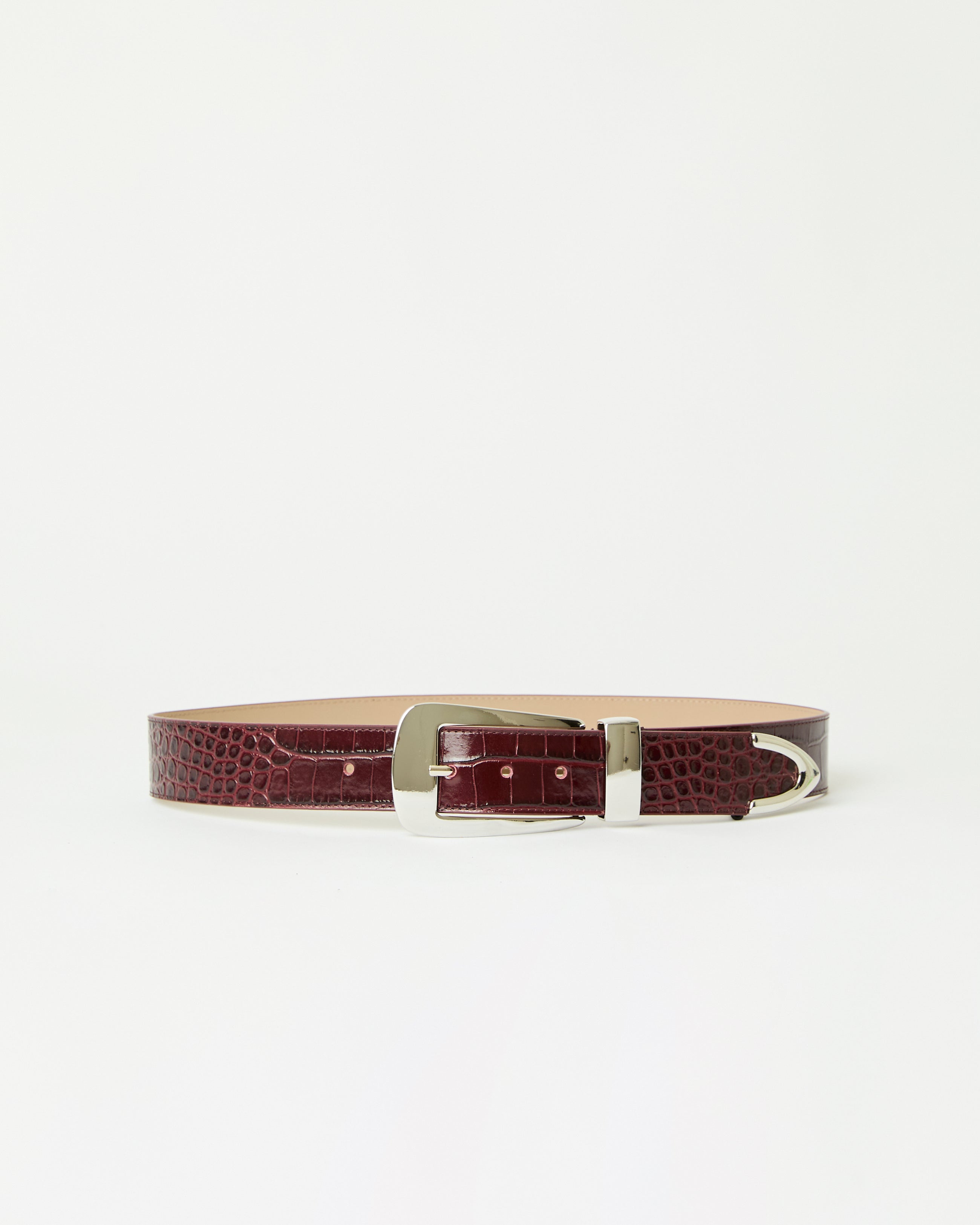 ARDEN CROCO LEATHER BELT Merlot Silver - BELT
