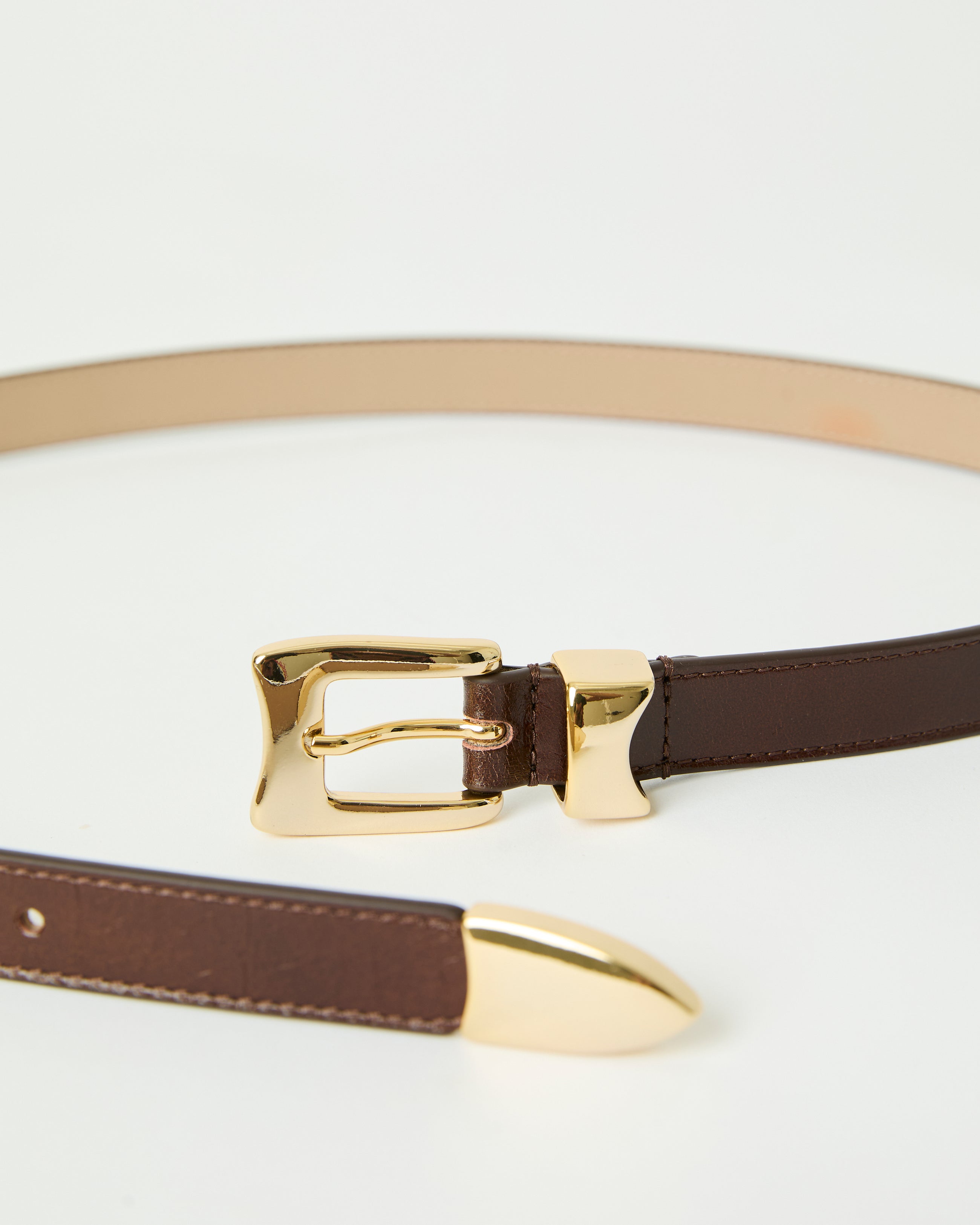 AIDEN RUGOUS LEATHER BELT Sepia Gold - BELT