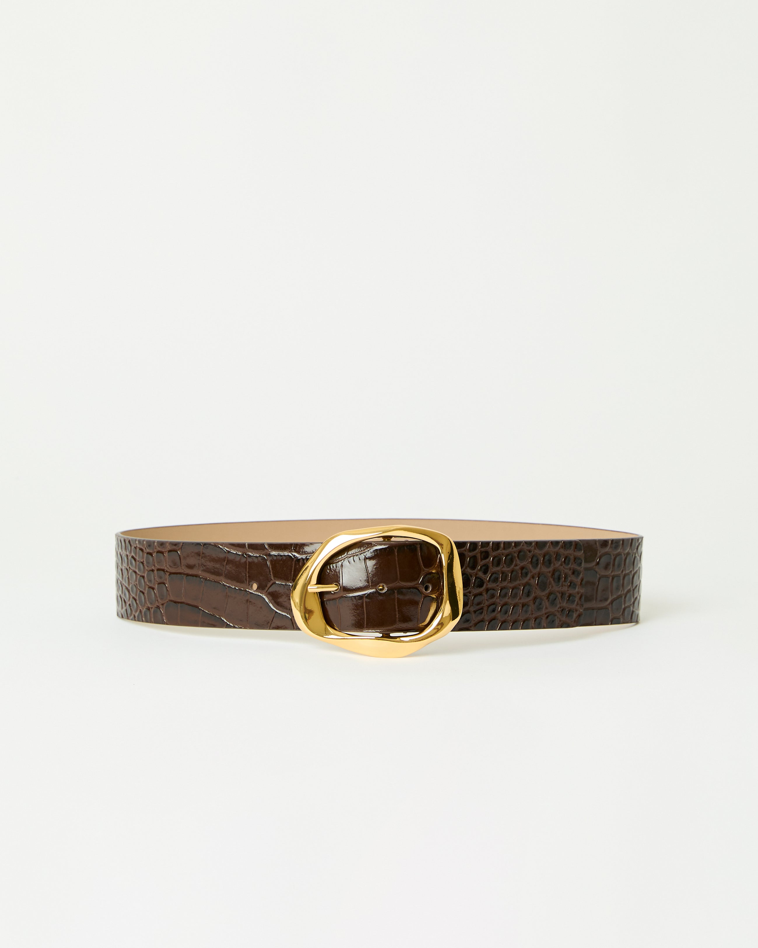 EDMOND CROCO LEATHER BELT Chocolate Gold - BELT