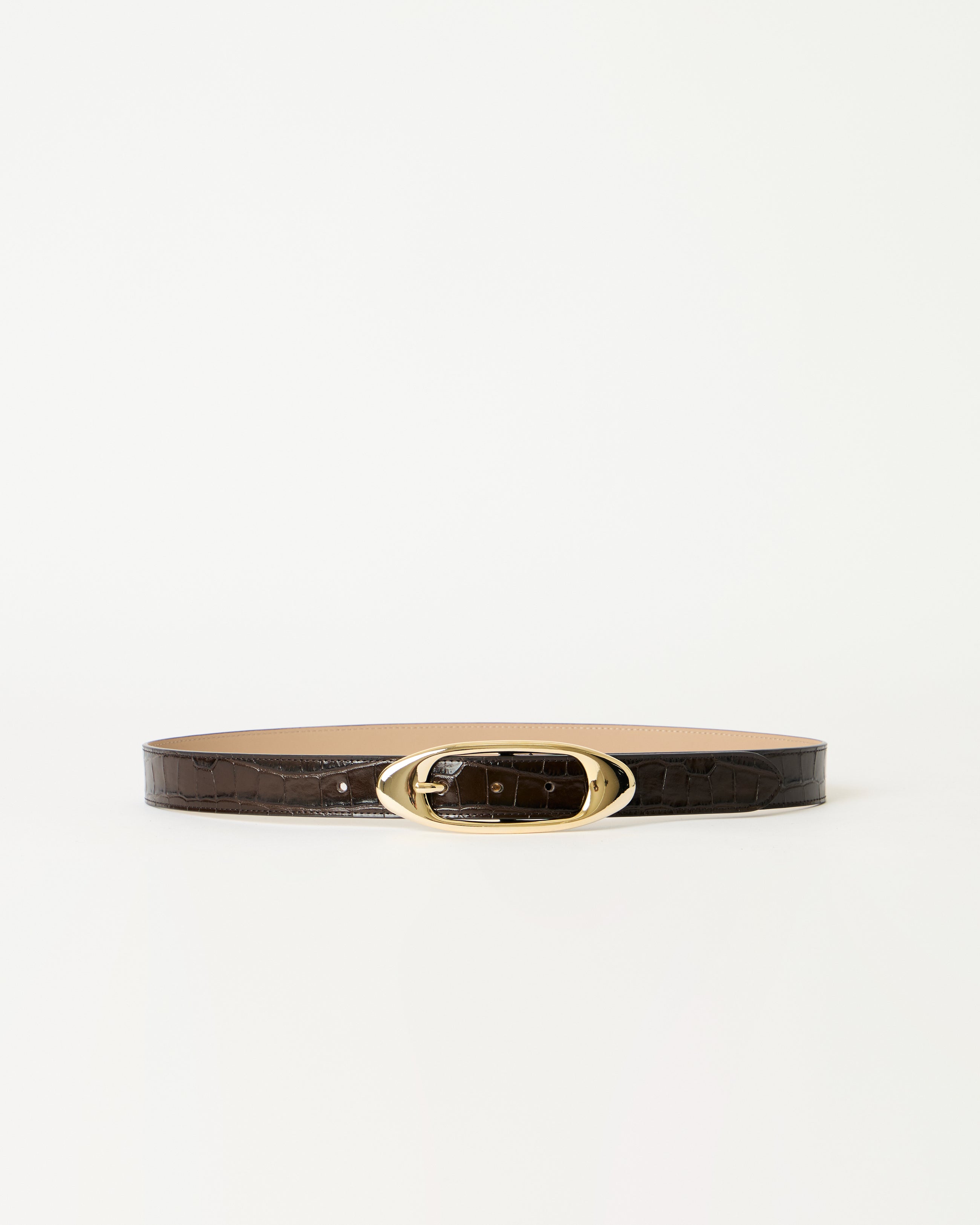 CANDICE CROCO LEATHER BELT Chocolate Gold - BELT