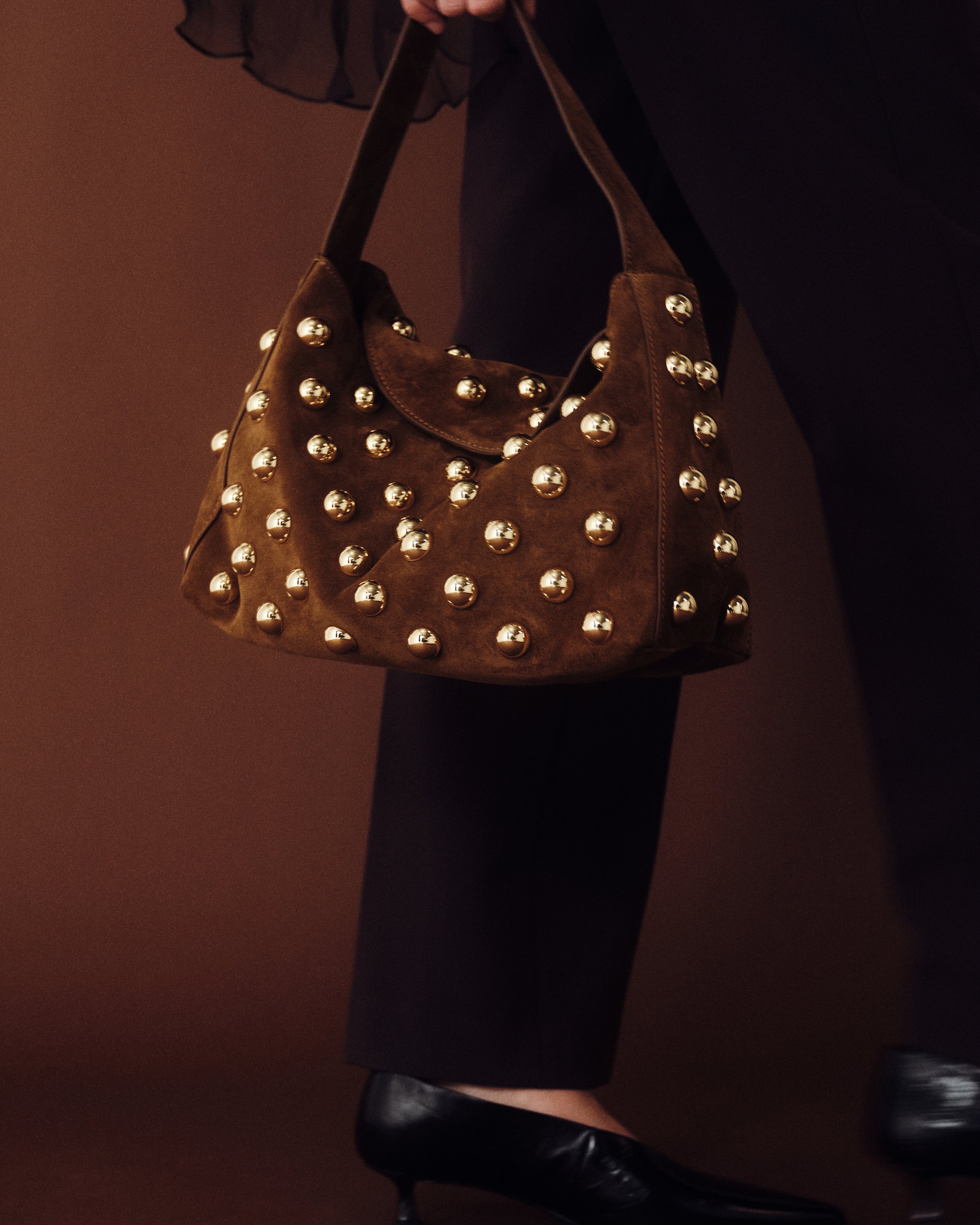 GAIA STUDDED SUEDE BAG - HANDBAGS