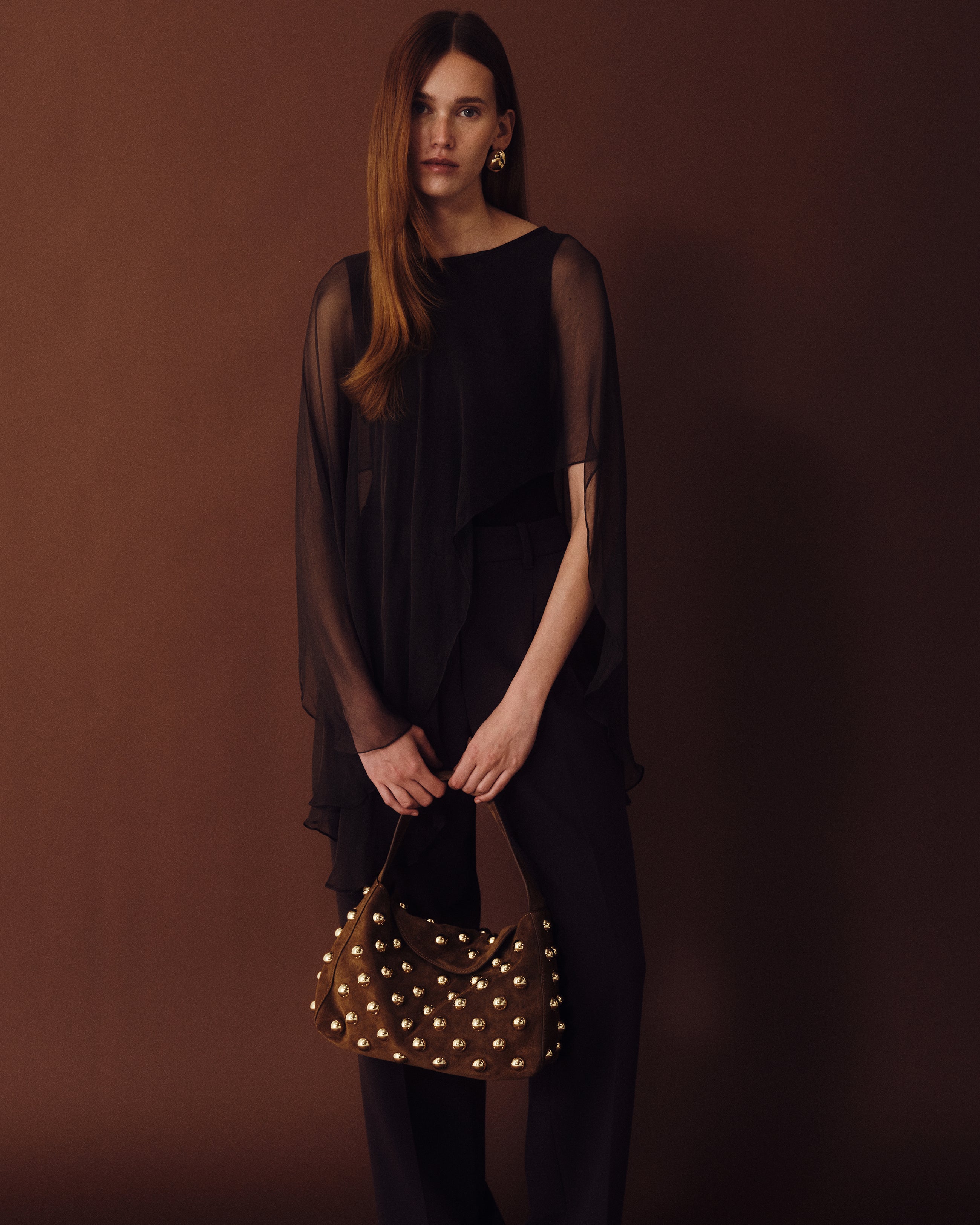 GAIA STUDDED SUEDE BAG - HANDBAGS