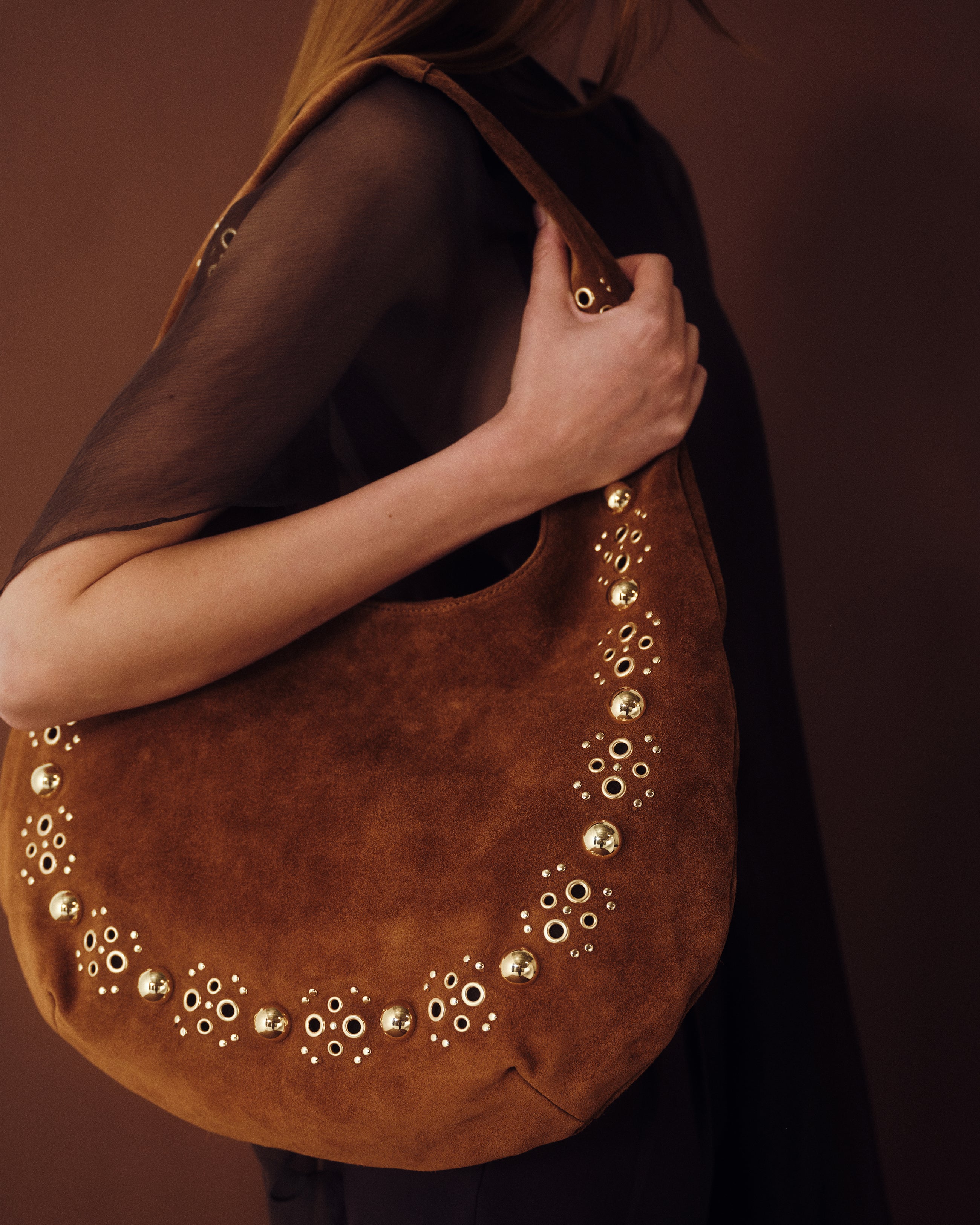 INEZ STUDDED SUEDE HOBO - HANDBAGS