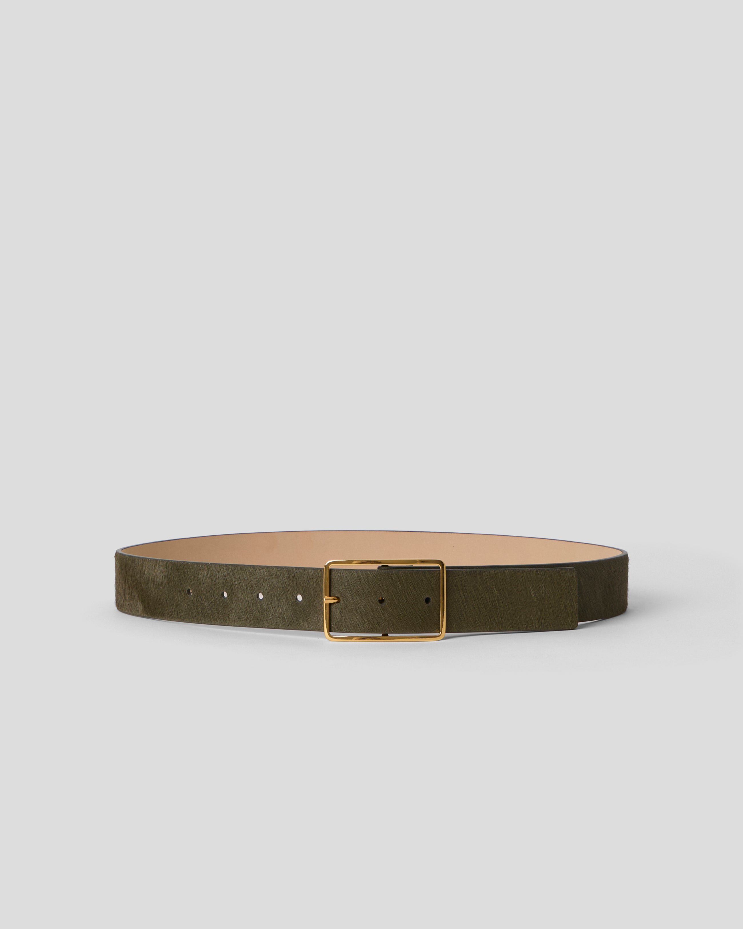 MILLA CALF-HAIR LEATHER BELT Olive Gold - BELT