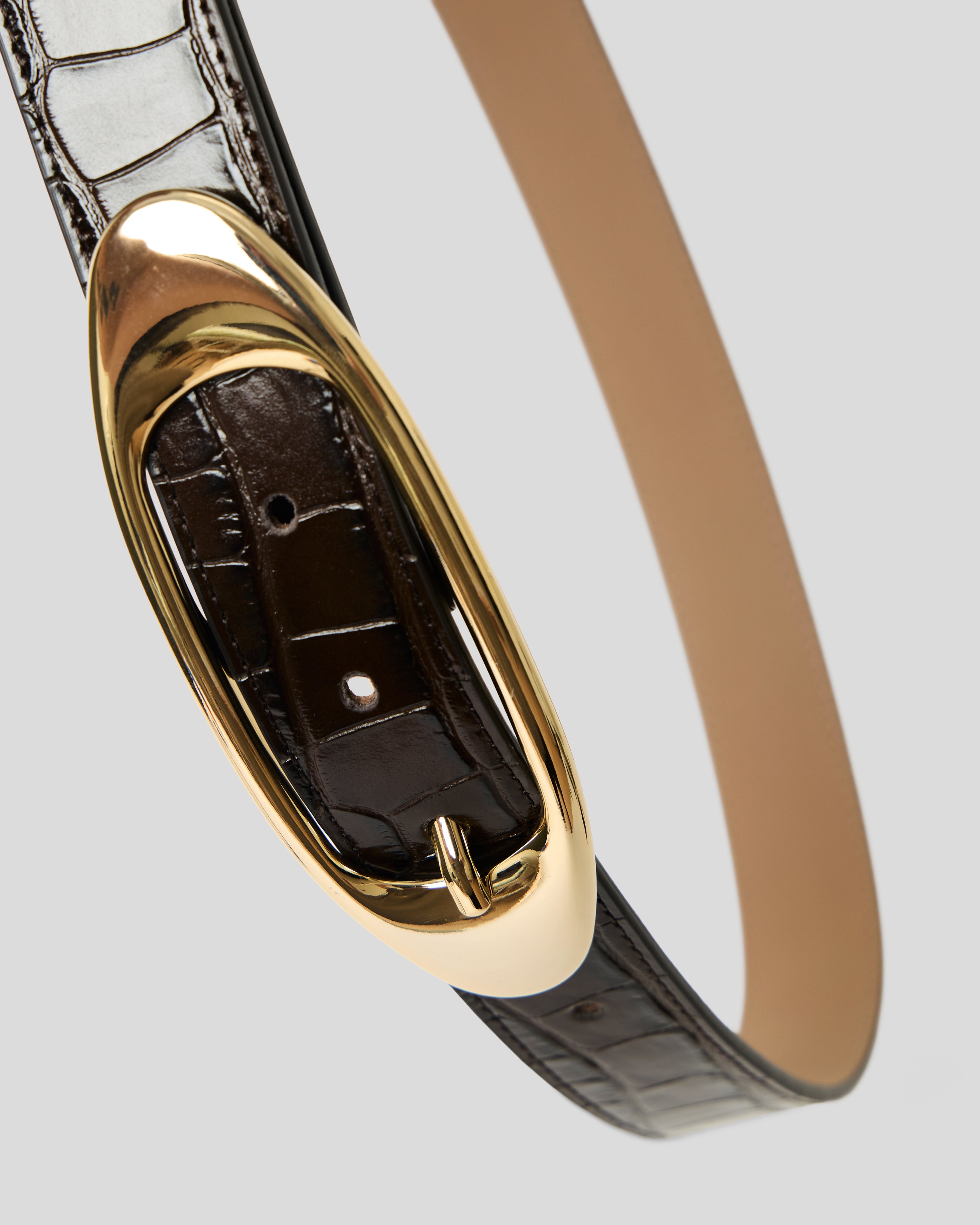 CANDICE CROCO LEATHER BELT Chocolate Gold - BELT
