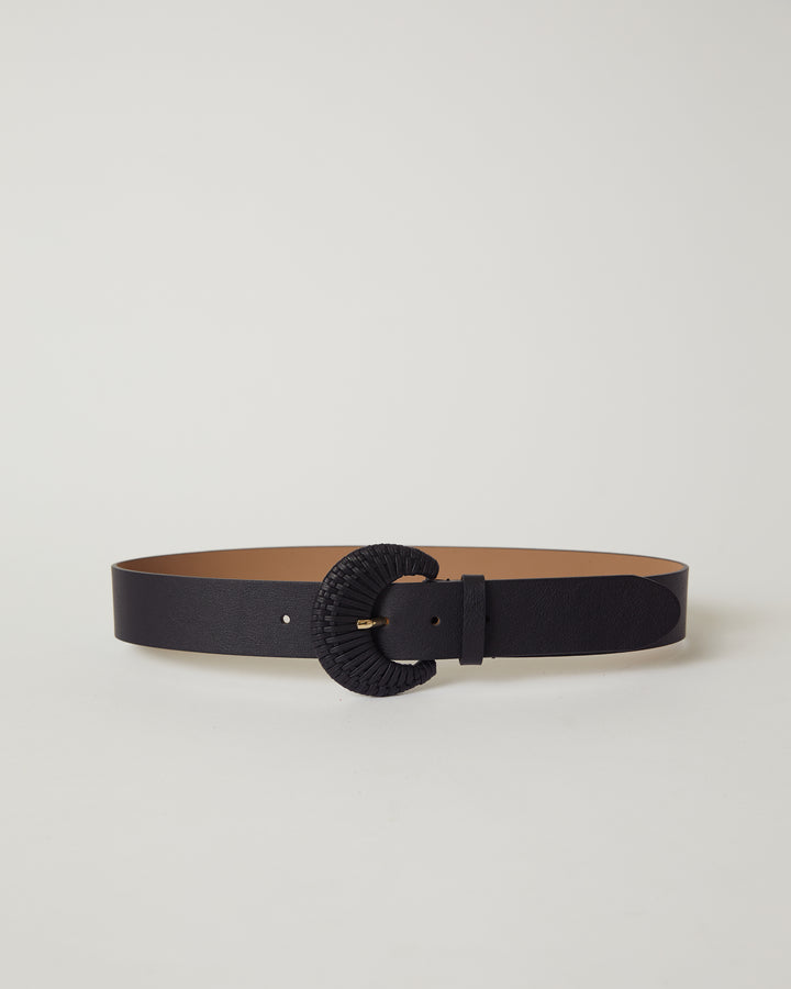 Eliana Black leather woven buckle waist belt