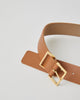 simple camel colored waist belt with gold double buckles and keepers.