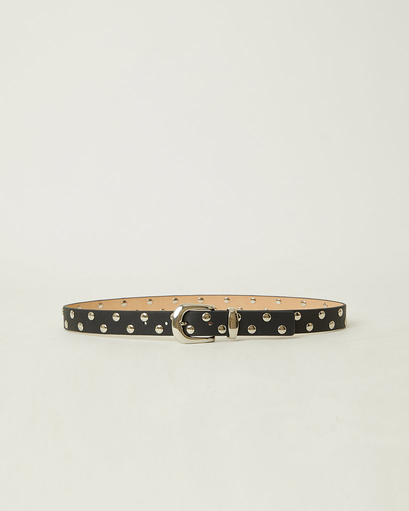 JUNIPER STUDDED LEATHER BELT Black Silver - BELT