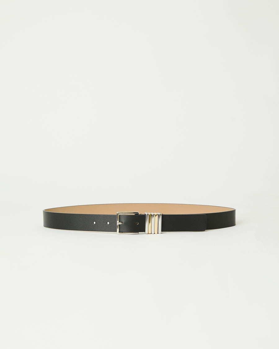 LUMI LEATHER BELT Black Silver - BELT
