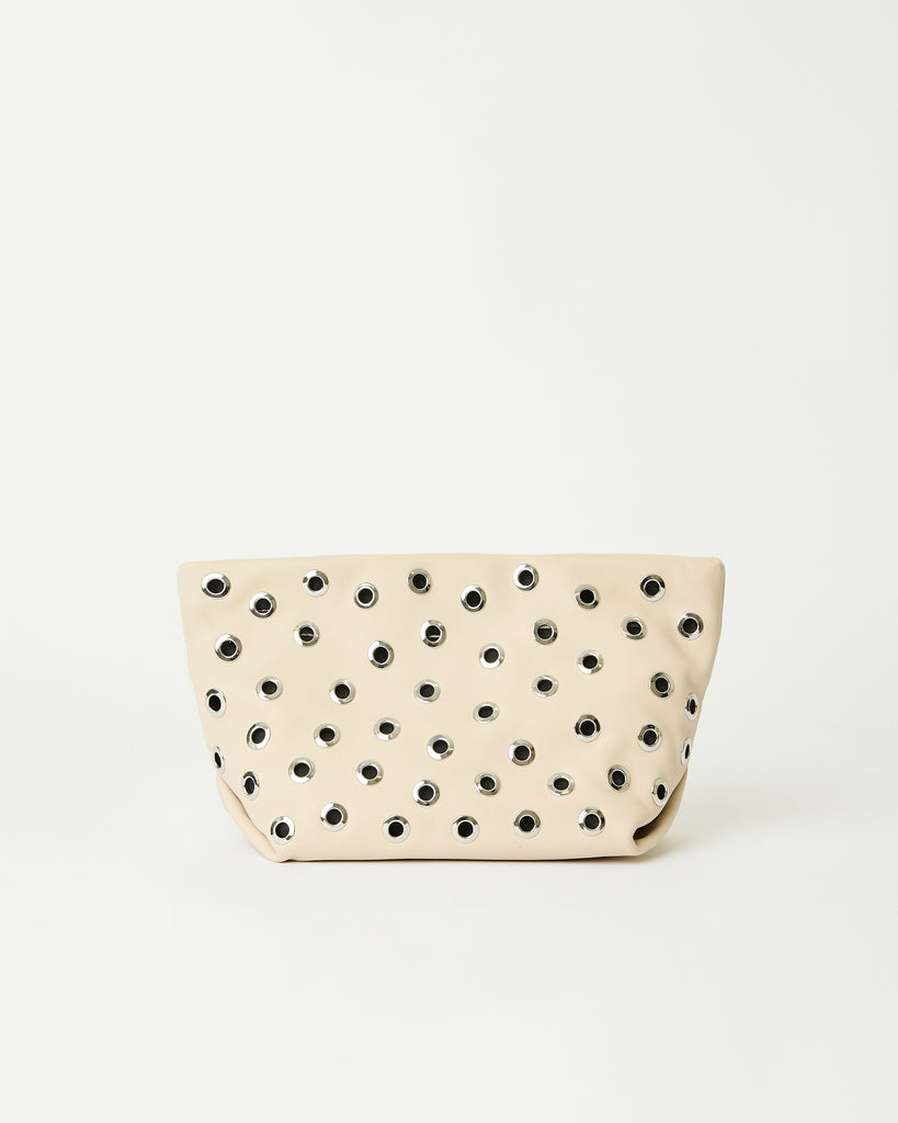 GIA GROMMET LEATHER CLUTCH Bone Silver - HANDBAGS