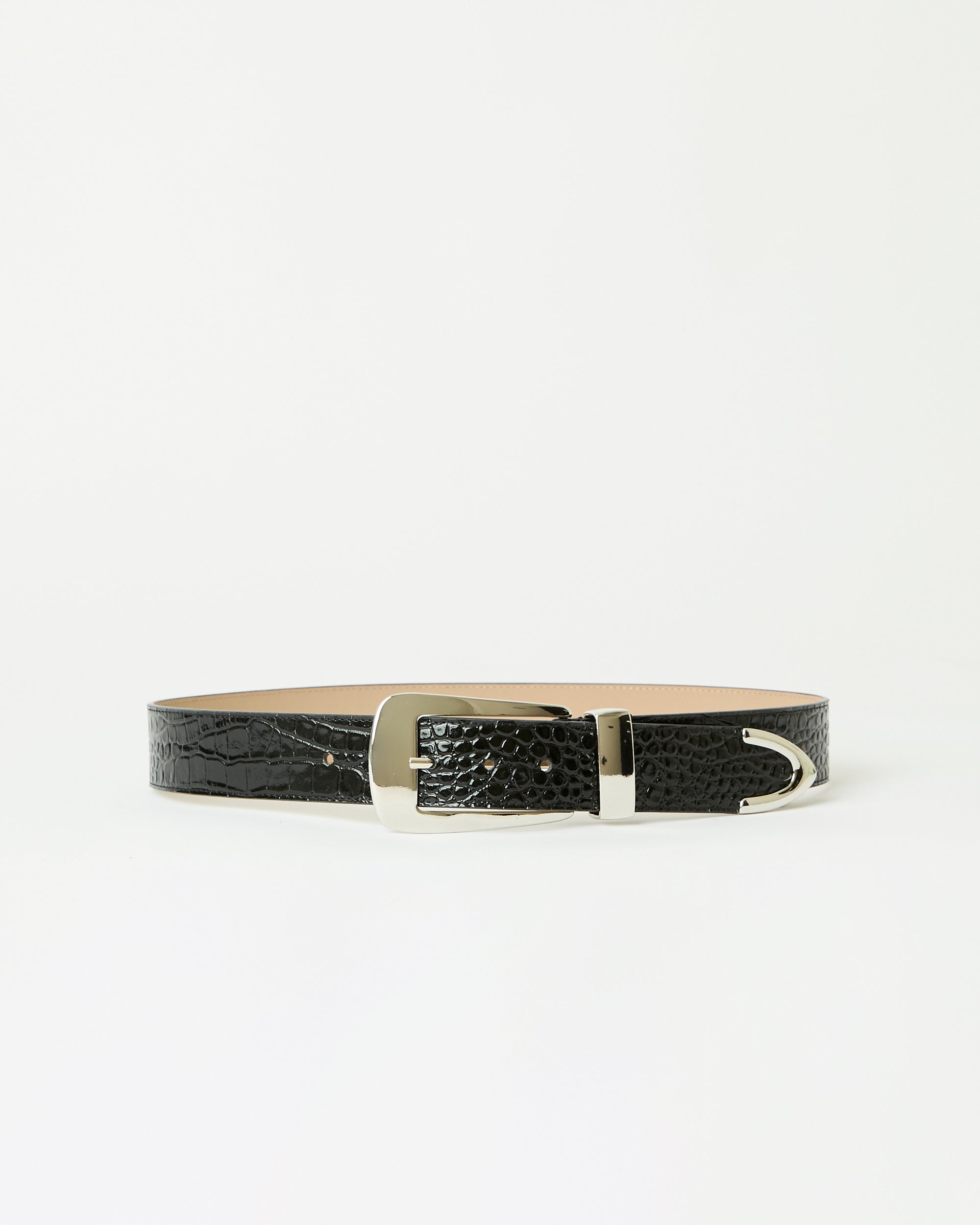 ARDEN CROCO LEATHER BELT Black Silver - BELT