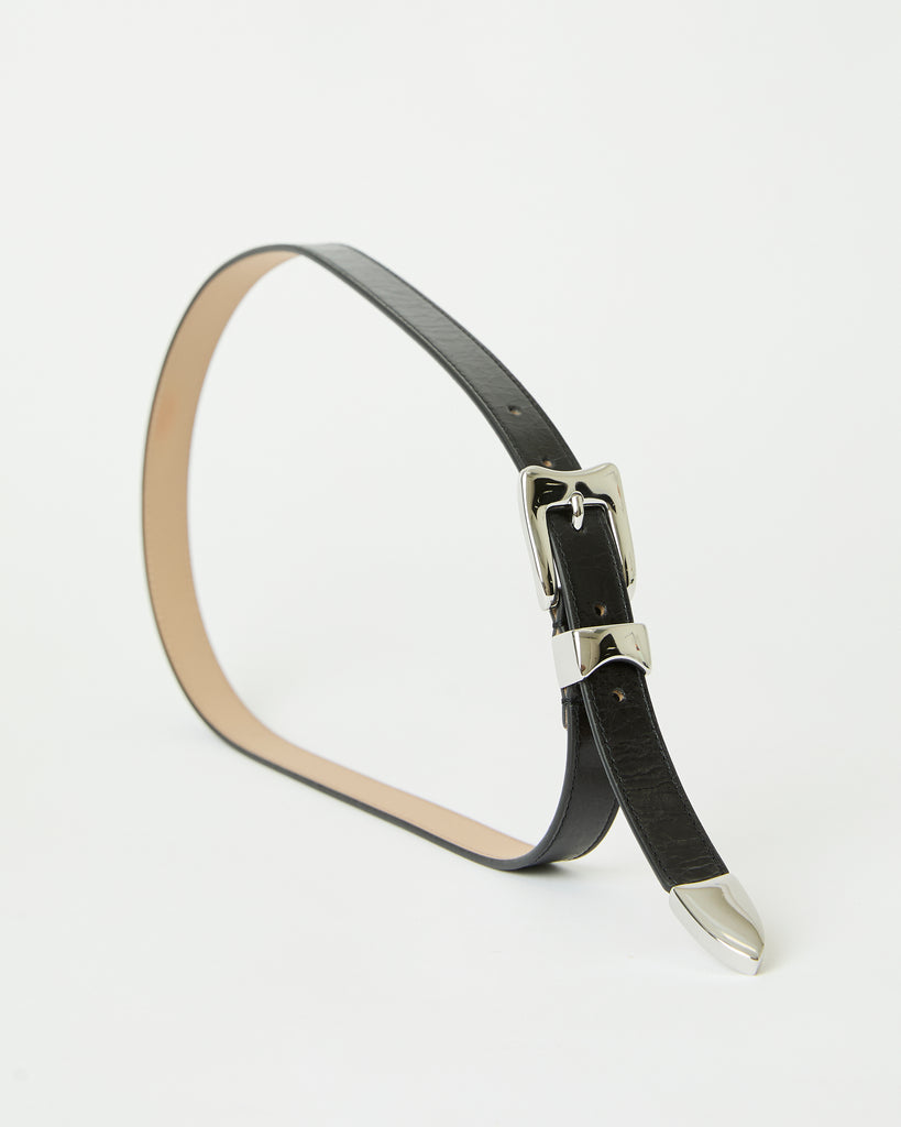 AIDEN RUGOUS LEATHER BELT Black Silver - BELT