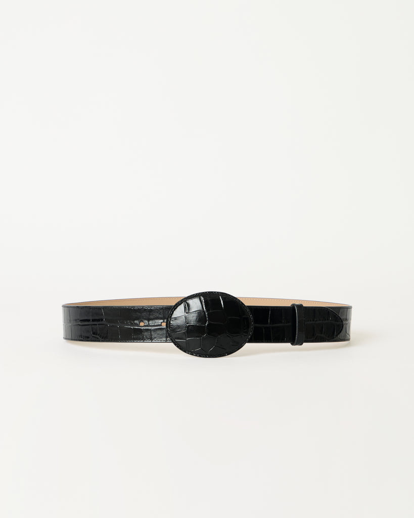 MABEL CROCO LEATHER BELT Black - BELT
