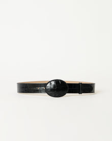 MABEL CROCO LEATHER BELT Black - BELT