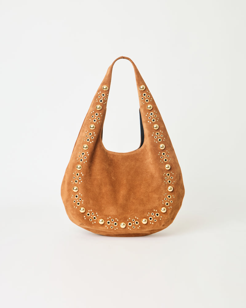 INEZ STUDDED SUEDE HOBO Sienna Gold - HANDBAGS