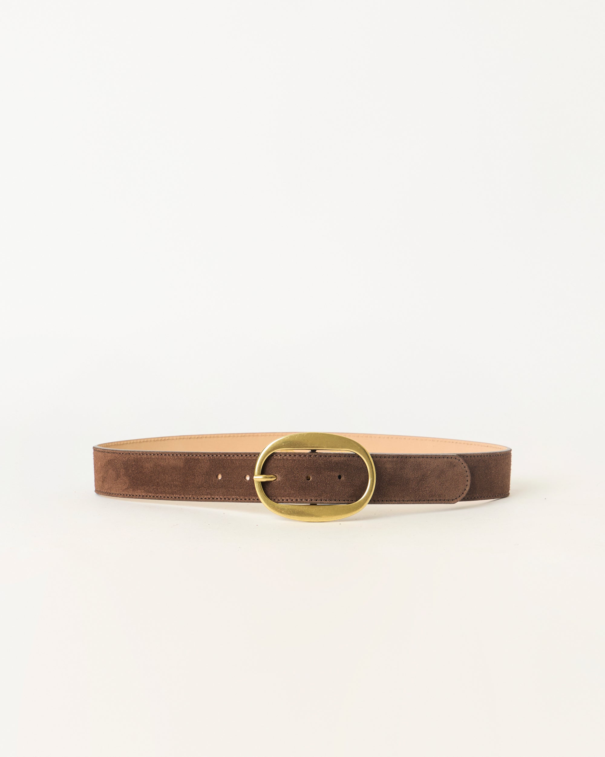 Brown belt with a gold buckle on a white background