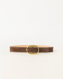 Brown belt with a gold buckle on a white background