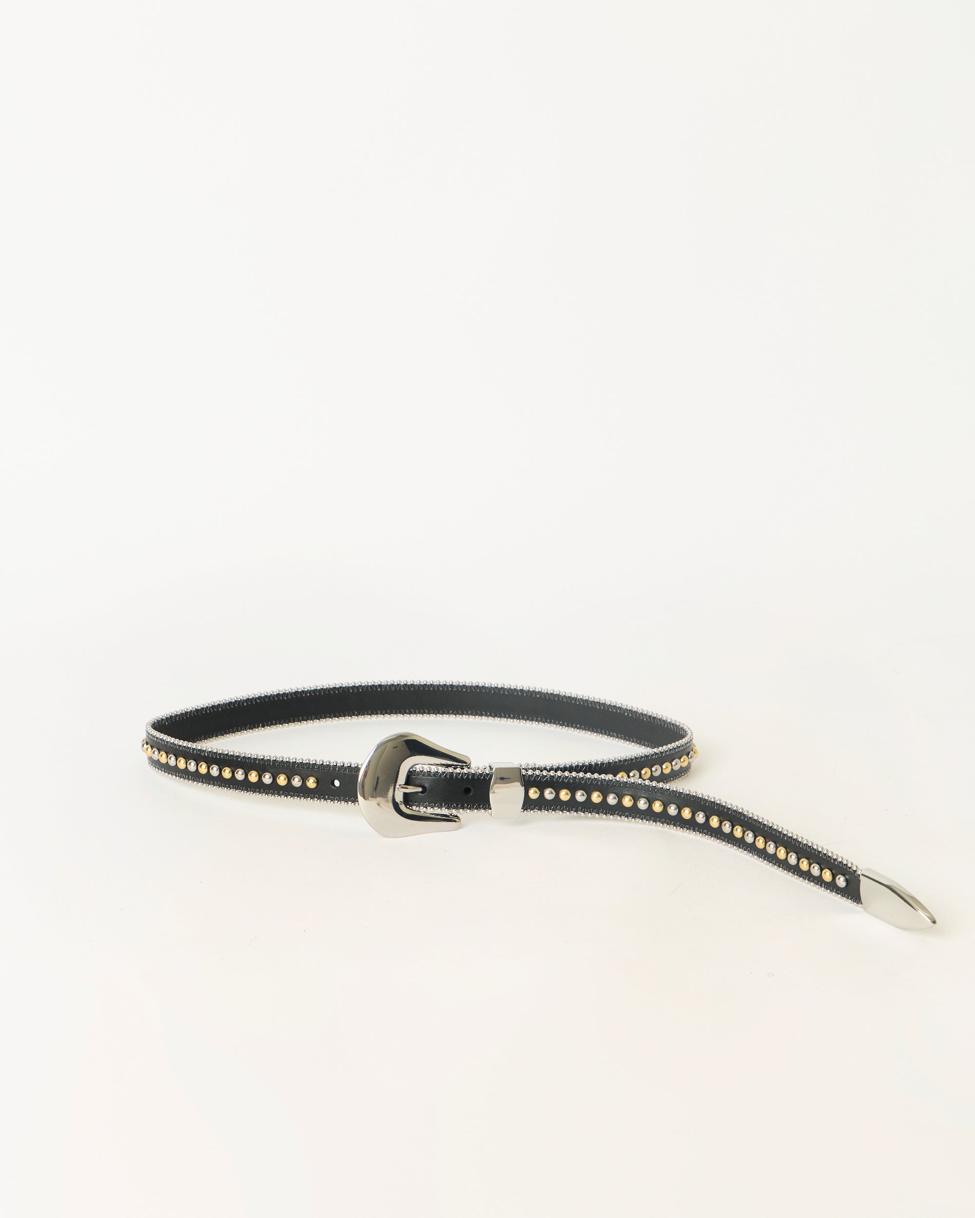 BARCELONA LEATHER BELT Black Silver - BELT