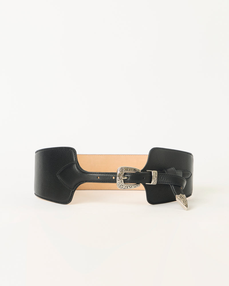 LORETTA LEATHER BELT Black Silver - BELT