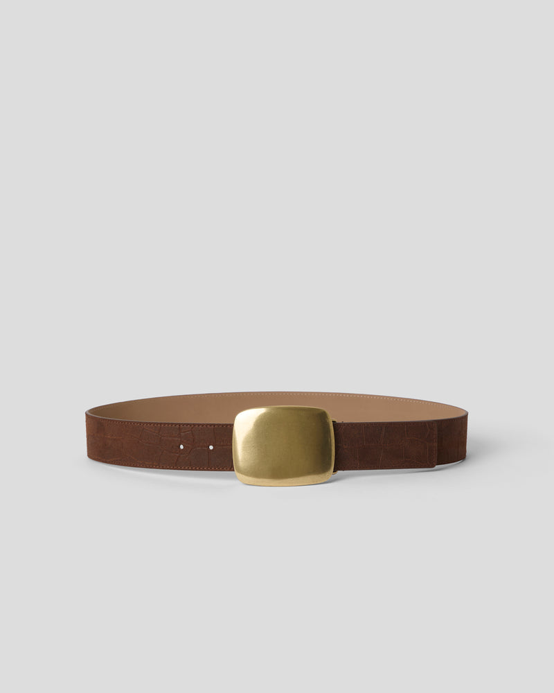 LEIGHTON CROCO SUEDE BELT Brunette Brass - BELT