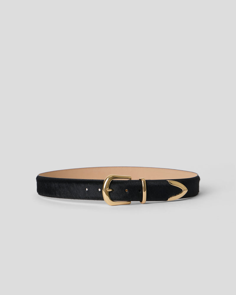 MARC CALF-HAIR LEATHER BELT Black Gold - BELT