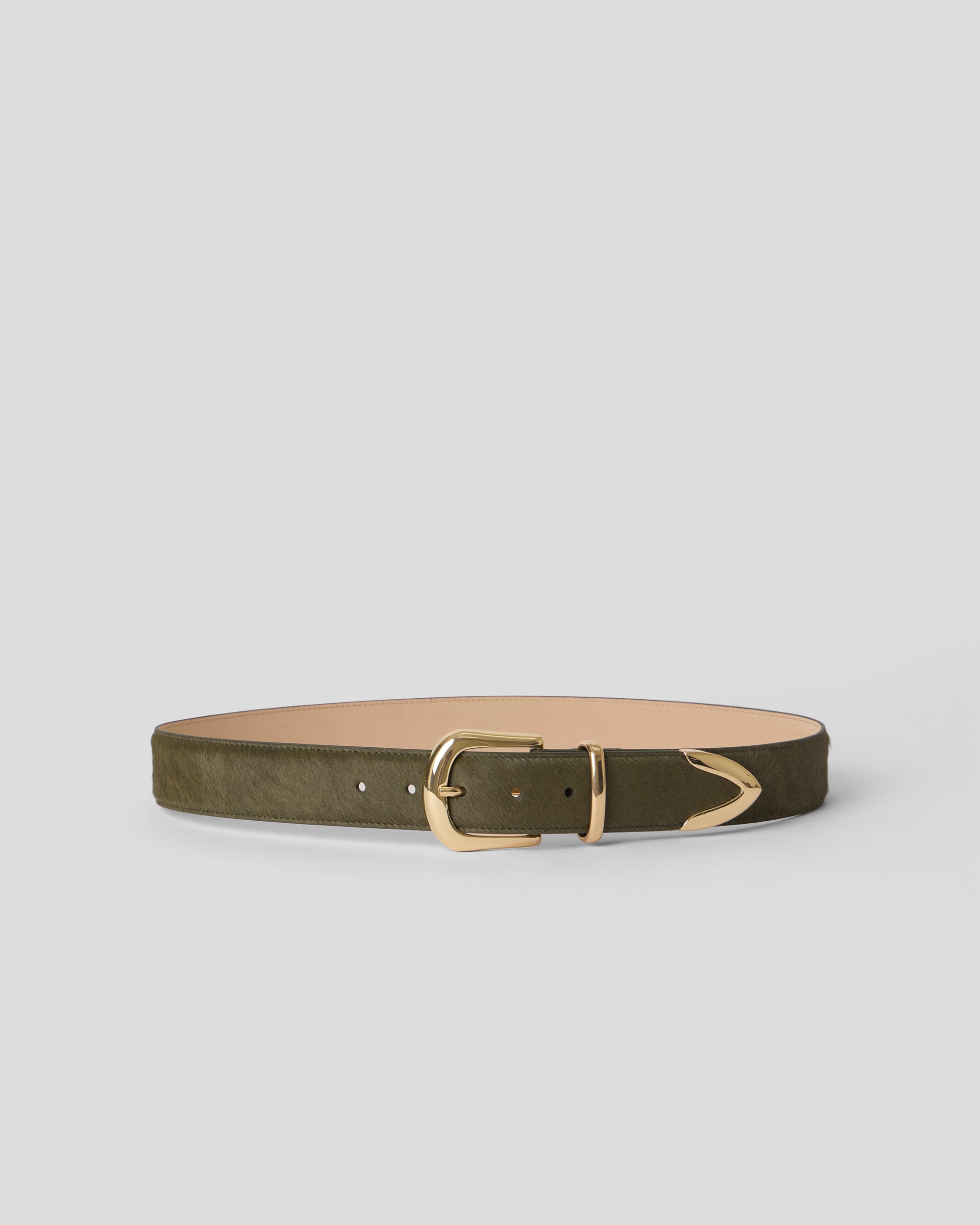 MARC CALF-HAIR LEATHER BELT Olive Gold - BELT