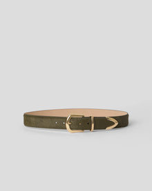 MARC CALF-HAIR LEATHER BELT Olive Gold - BELT