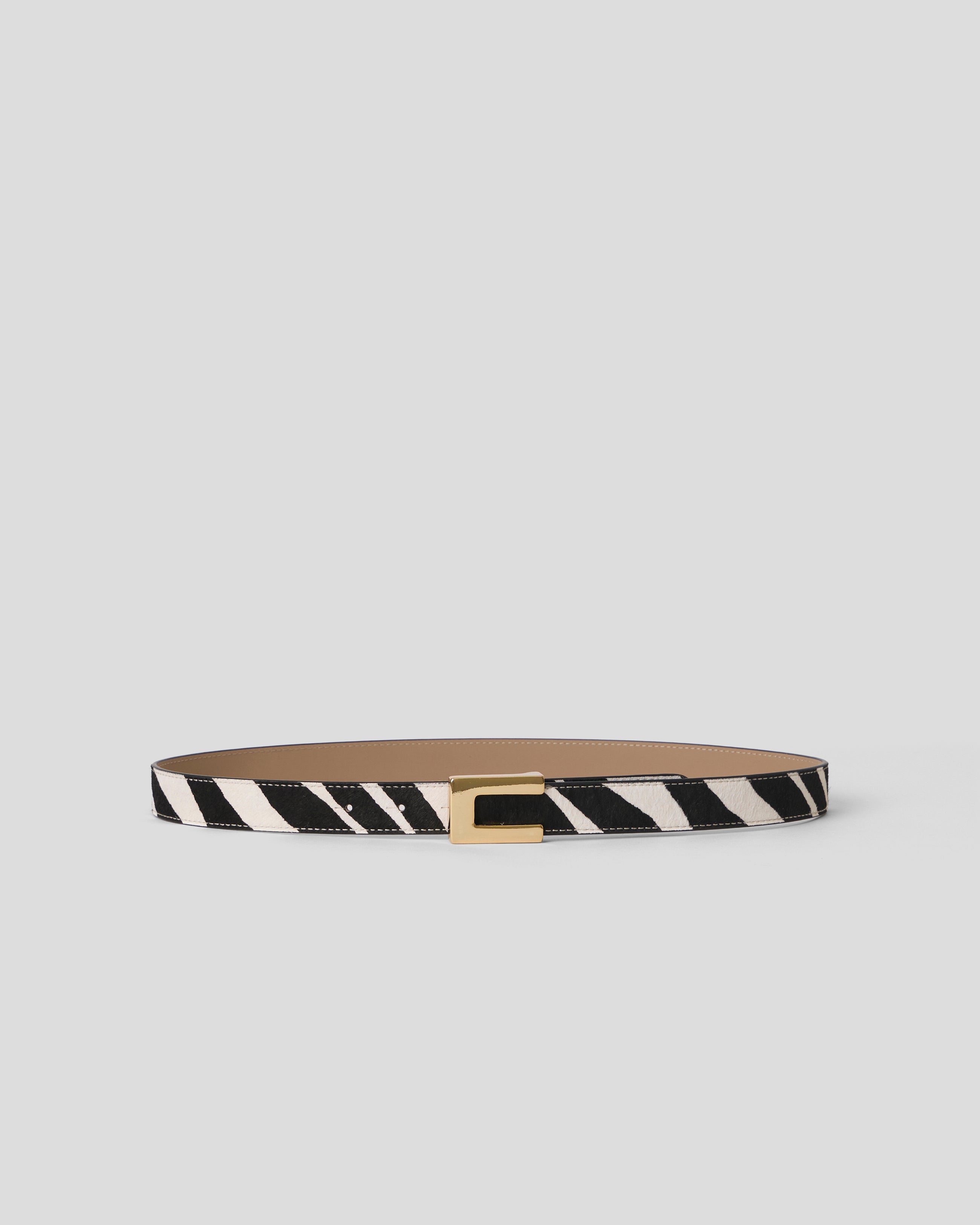 NATE CALF-HAIR LEATHER BELT Zebra Gold - BELT