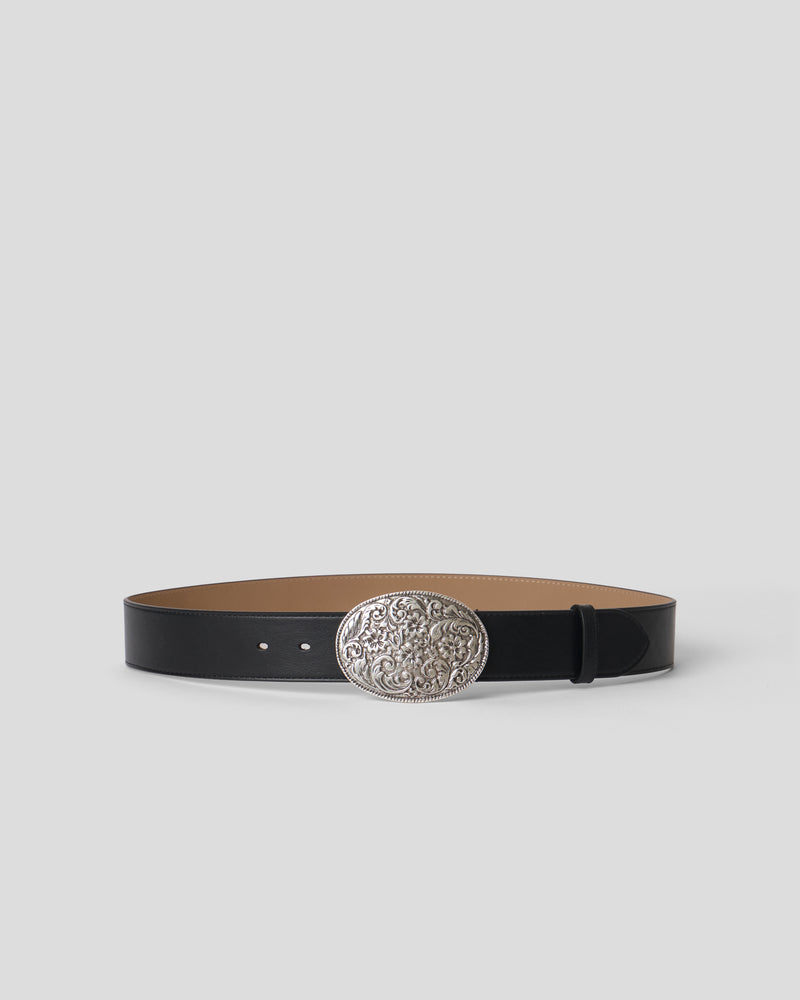 CARTER COLT LEATHER BELT Black Silver - BELT