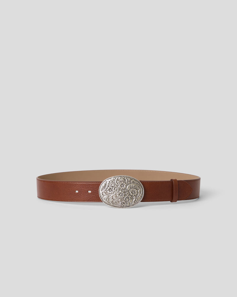CARTER COLT LEATHER BELT Cognac Silver - BELT