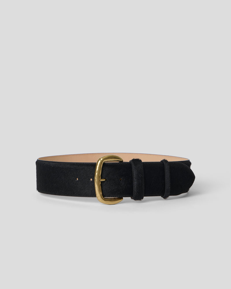 ARTHUR CALF-HAIR LEATHER BELT Black Brass - BELT