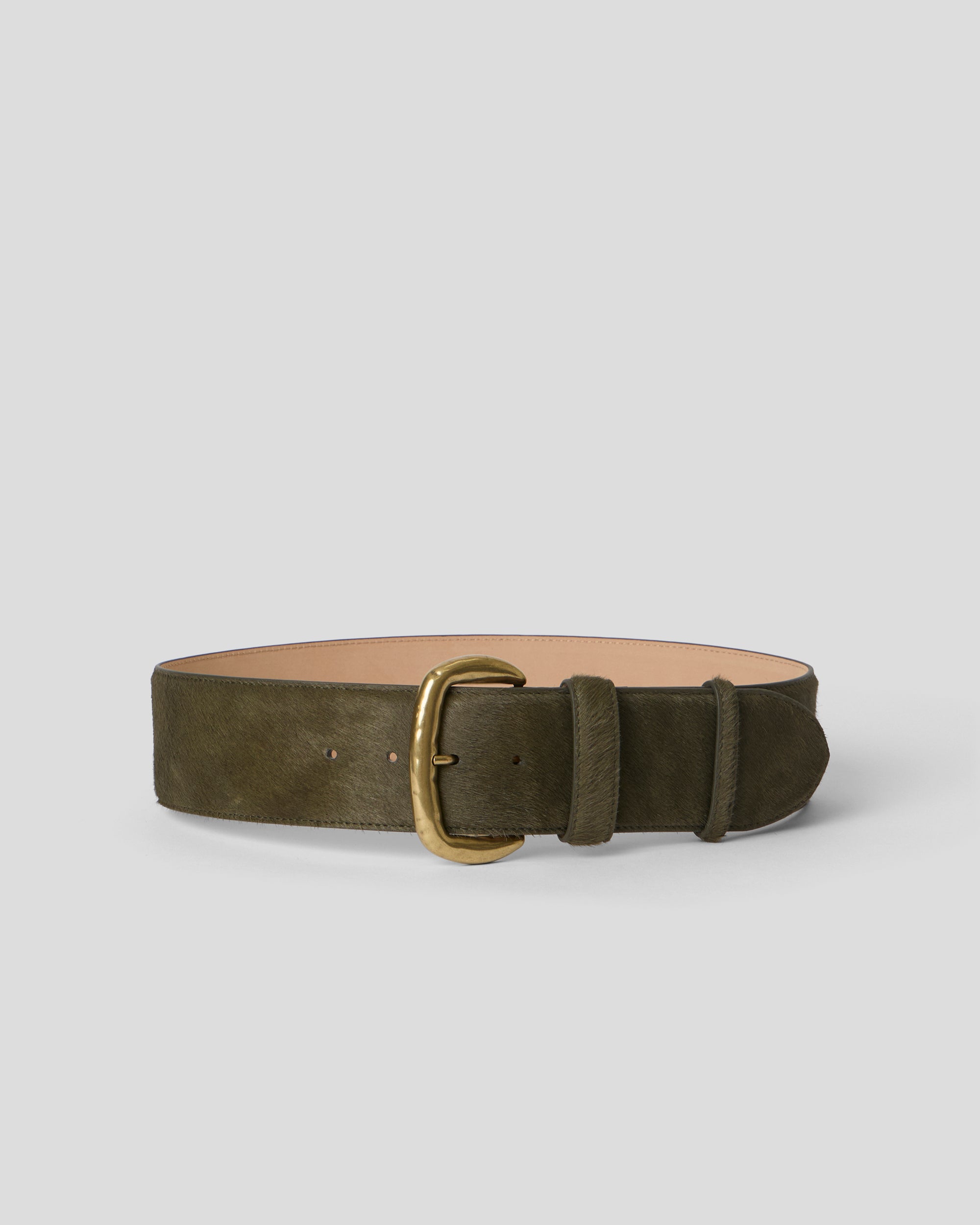 ARTHUR CALF-HAIR LEATHER BELT Olive Brass - BELT