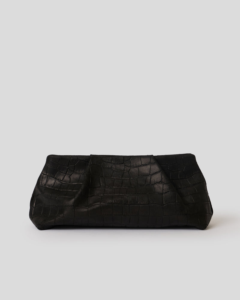 BRONTE CROC SUEDE CLUTCH Black - HANDBAGS