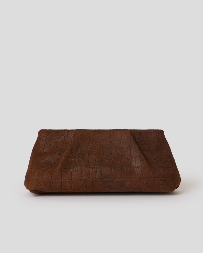 BRONTE CROC SUEDE CLUTCH Brunette - HANDBAGS