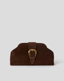 ESTELLE BUCKLE SUEDE CLUTCH Chocolate Gold - HANDBAGS