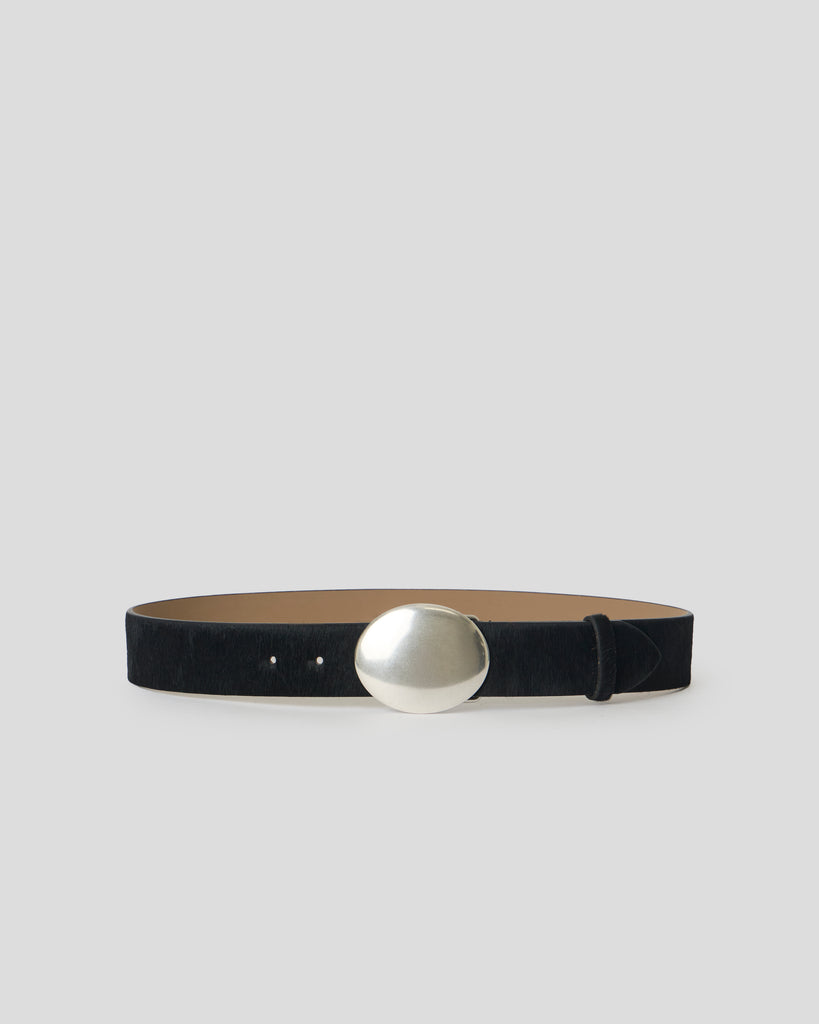 JUNA CALF-HAIR LEATHER BELT Black Silver - BELT
