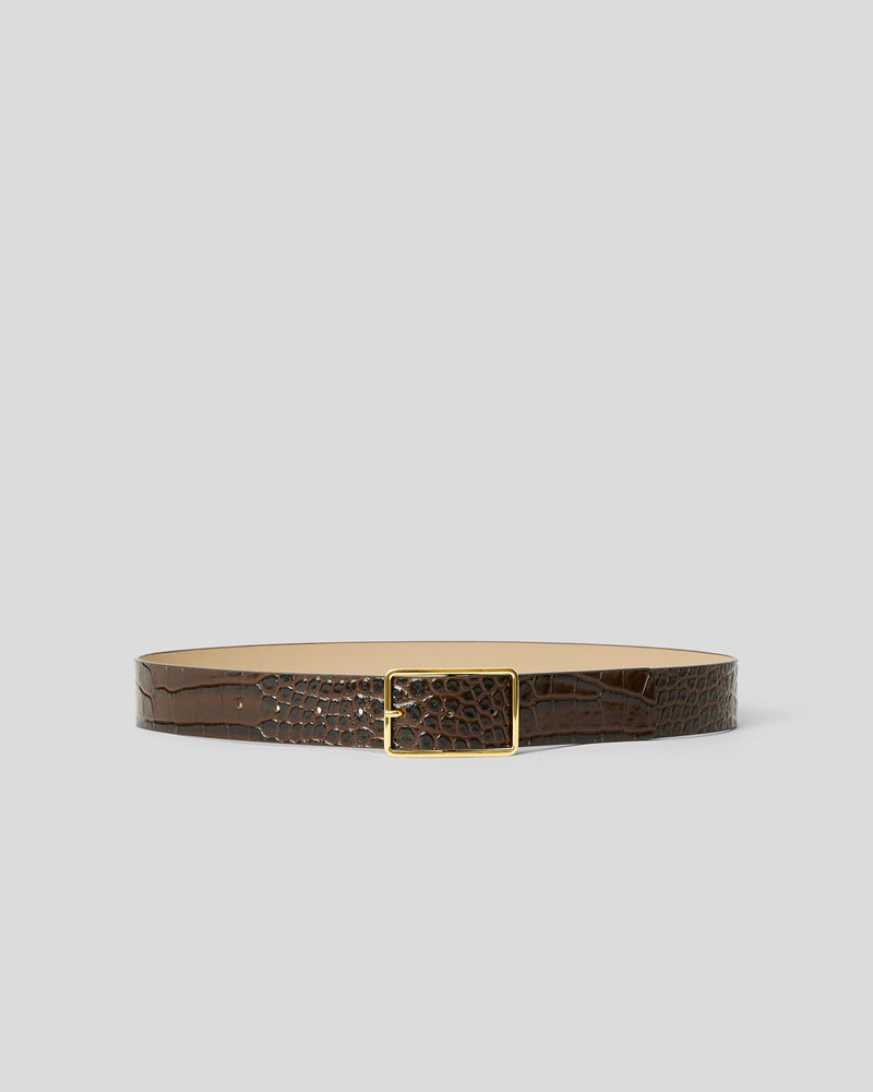 MILLA CROCO LEATHER BELT Chocolate Gold - BELT