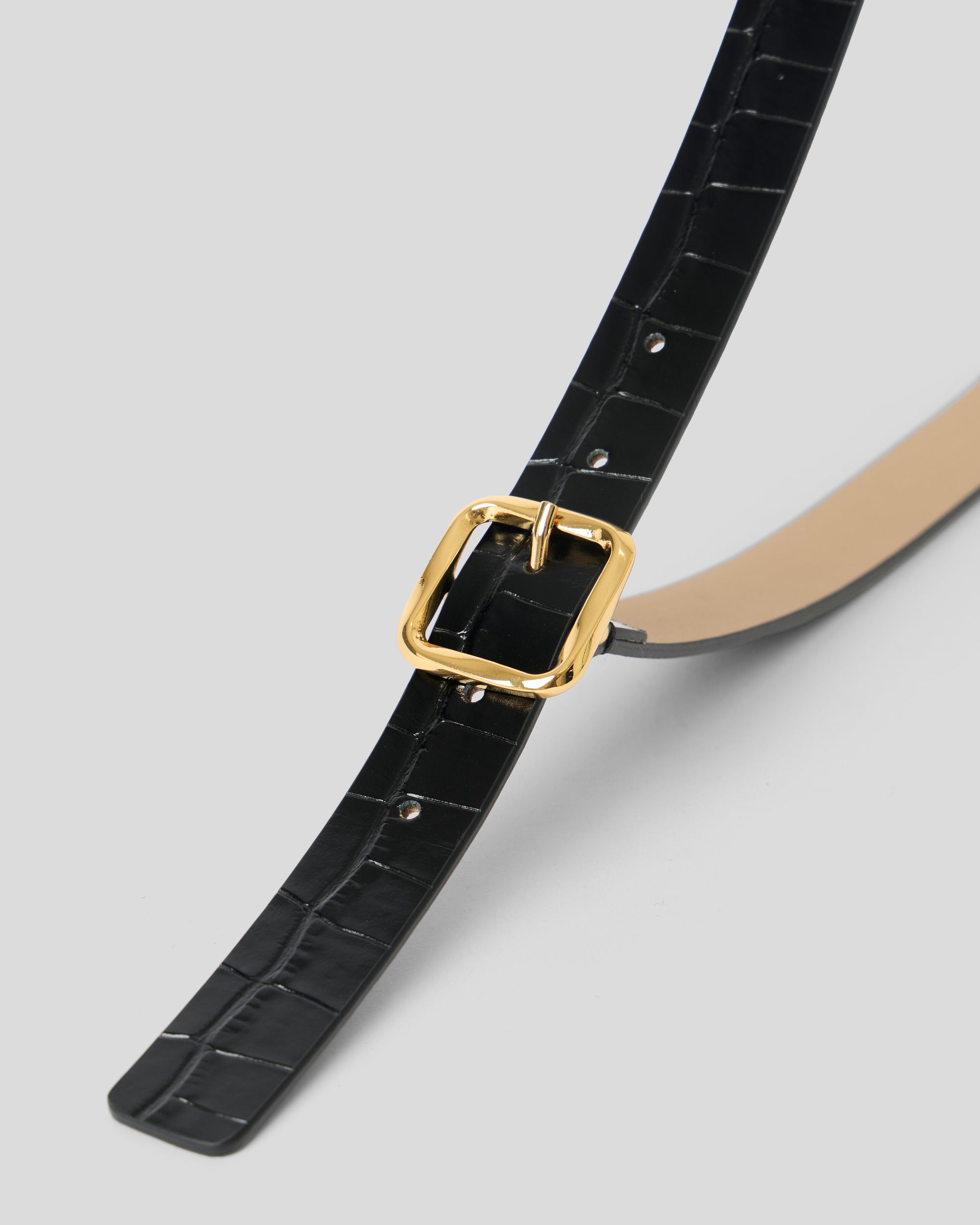 ELLIE CROCO LEATHER BELT Black Gold - BELT