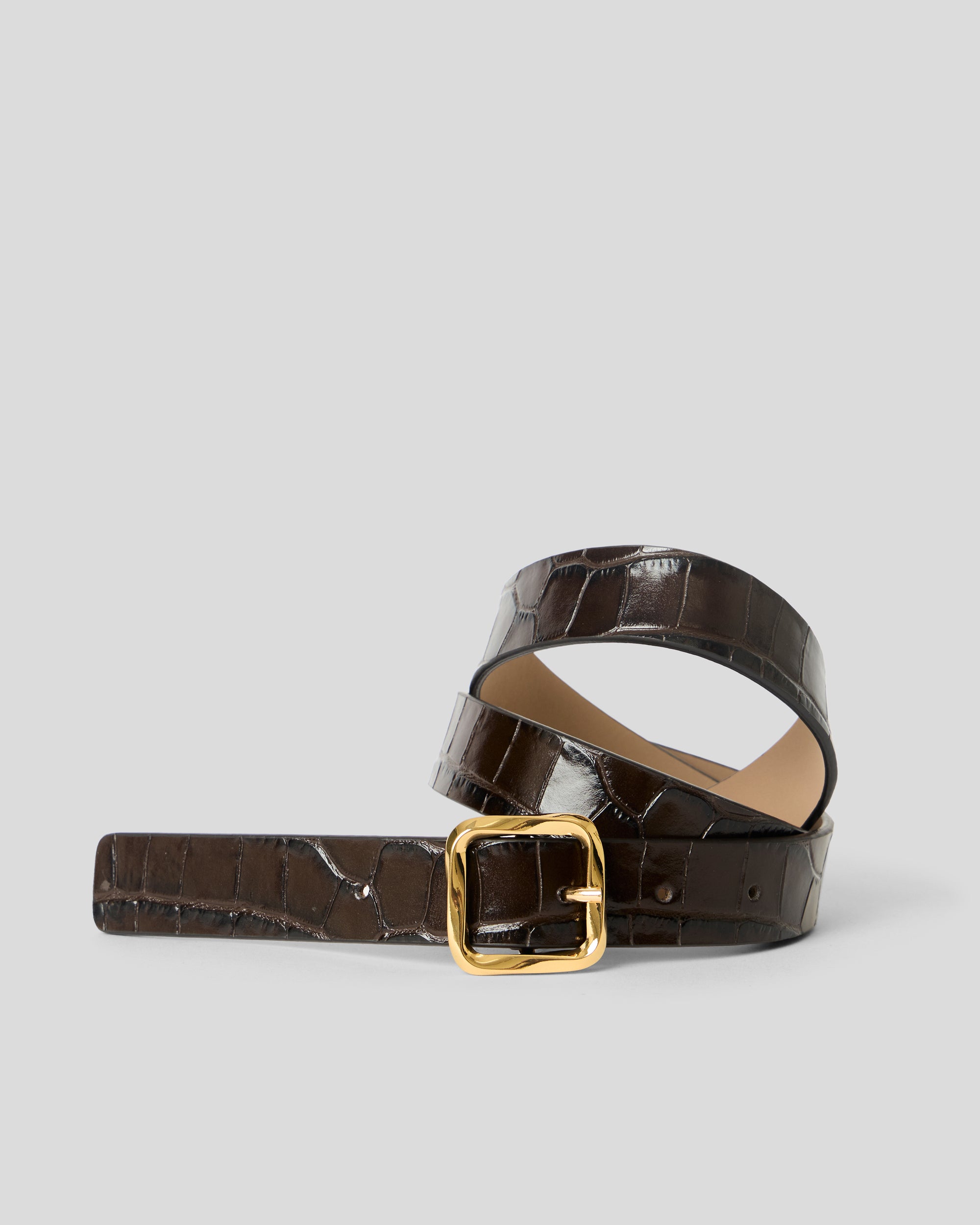 ELLIE CROCO LEATHER BELT Chocolate Gold - BELT