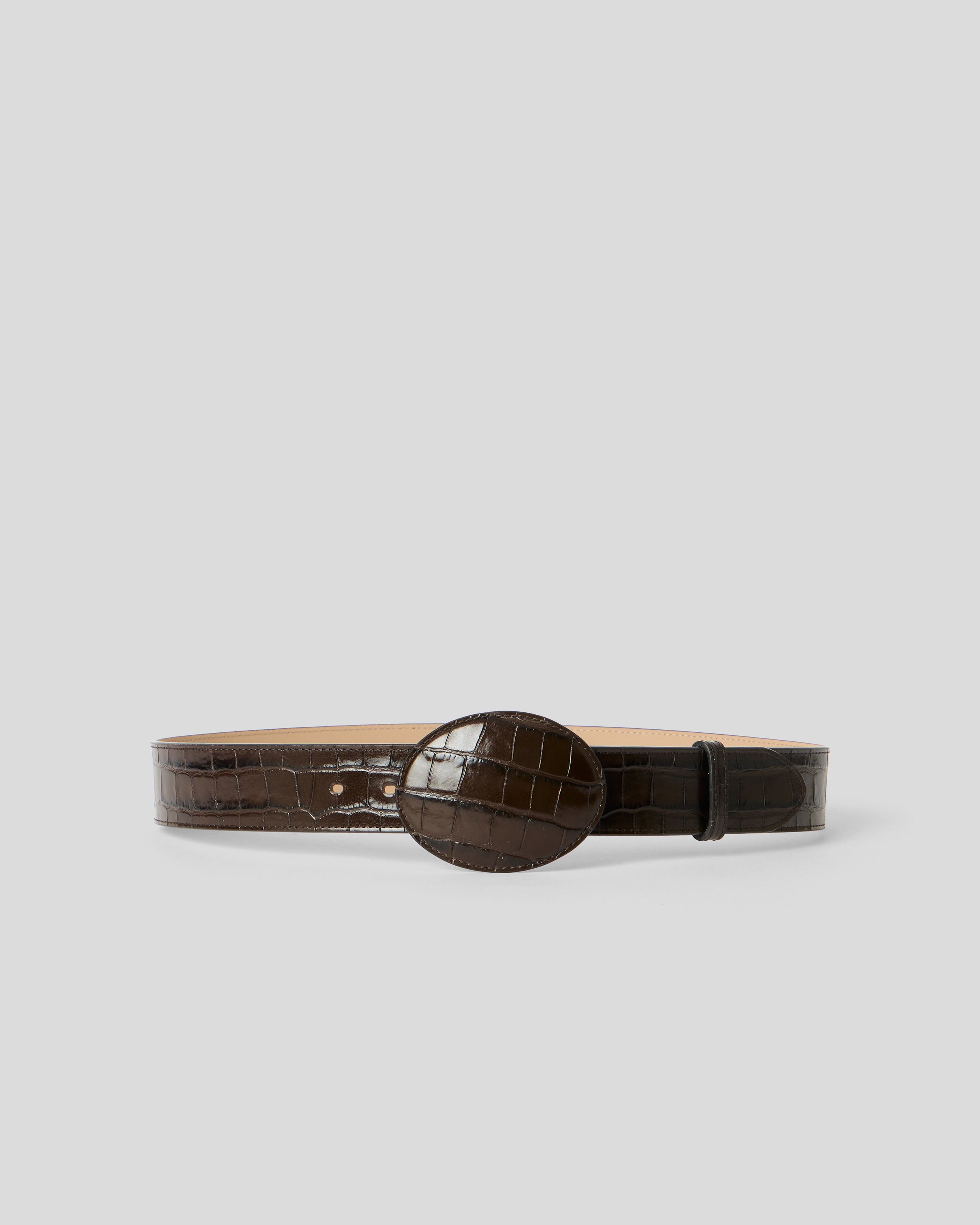 MABEL CROCO LEATHER BELT Chocolate - BELT