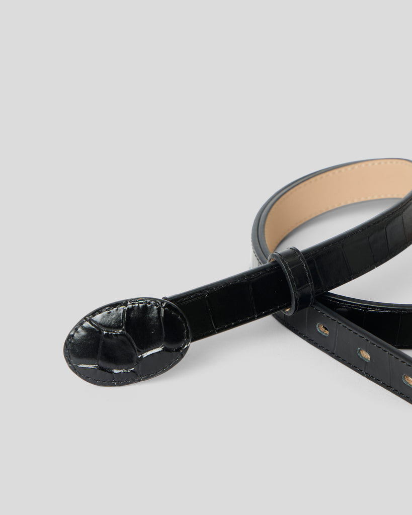 JUNE CROCO LEATHER BELT Black - BELT