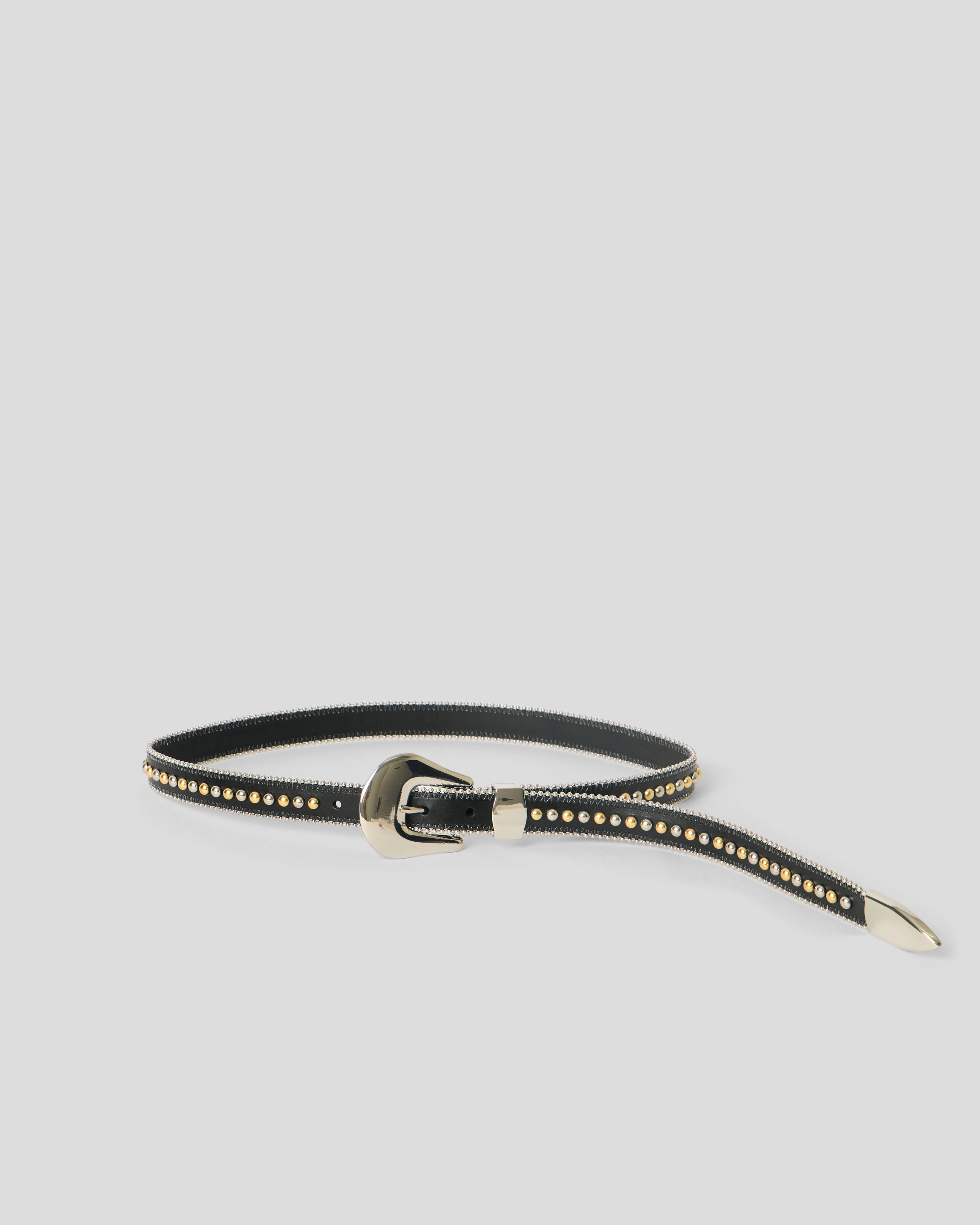 BARCELONA LEATHER BELT Black Silver - BELT