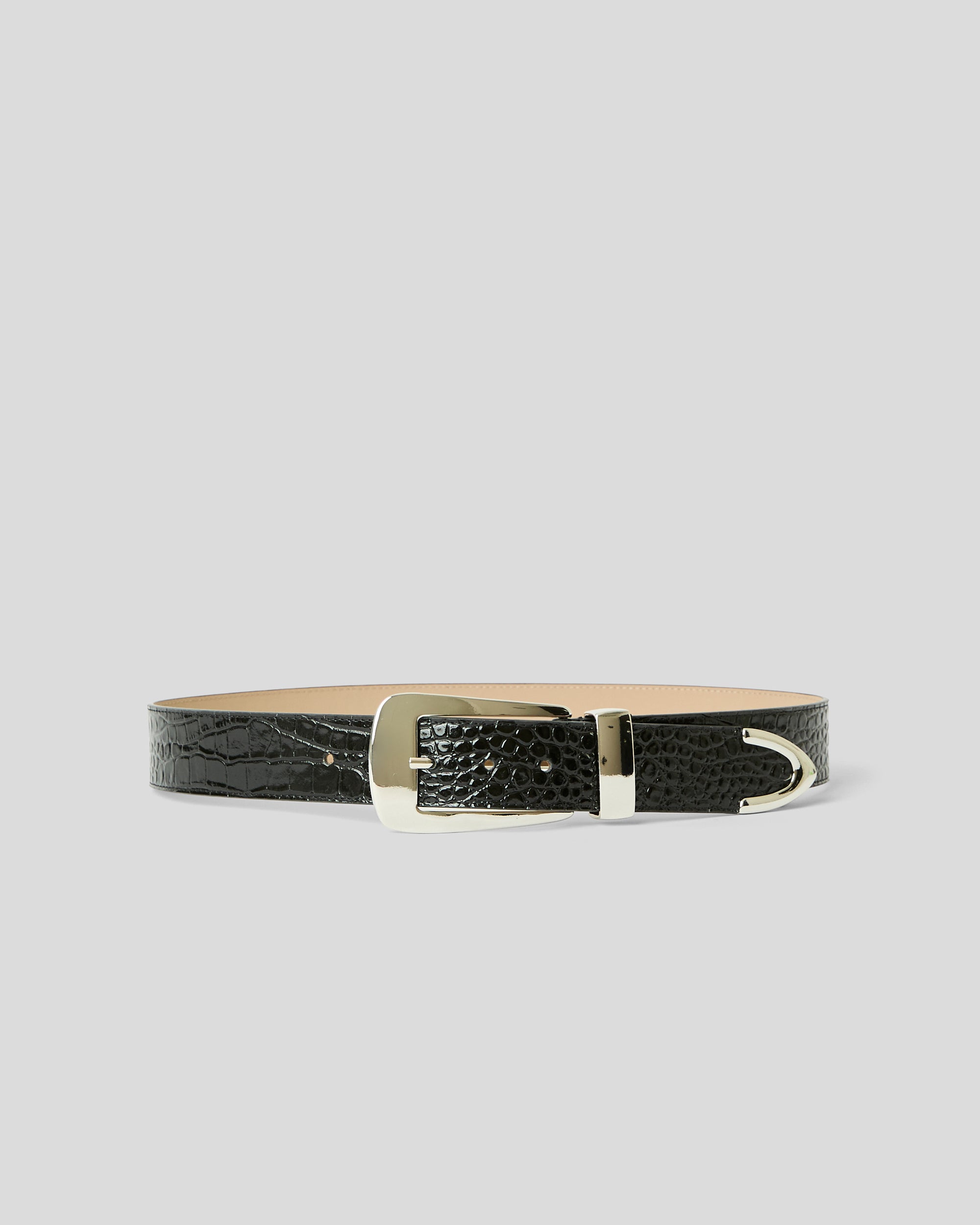 ARDEN CROCO LEATHER BELT Black Silver - BELT