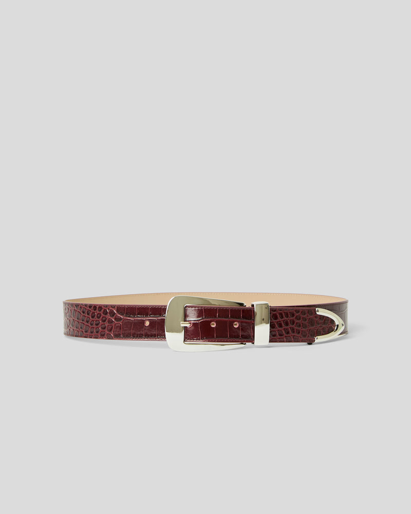 ARDEN CROCO LEATHER BELT Merlot Silver - BELT
