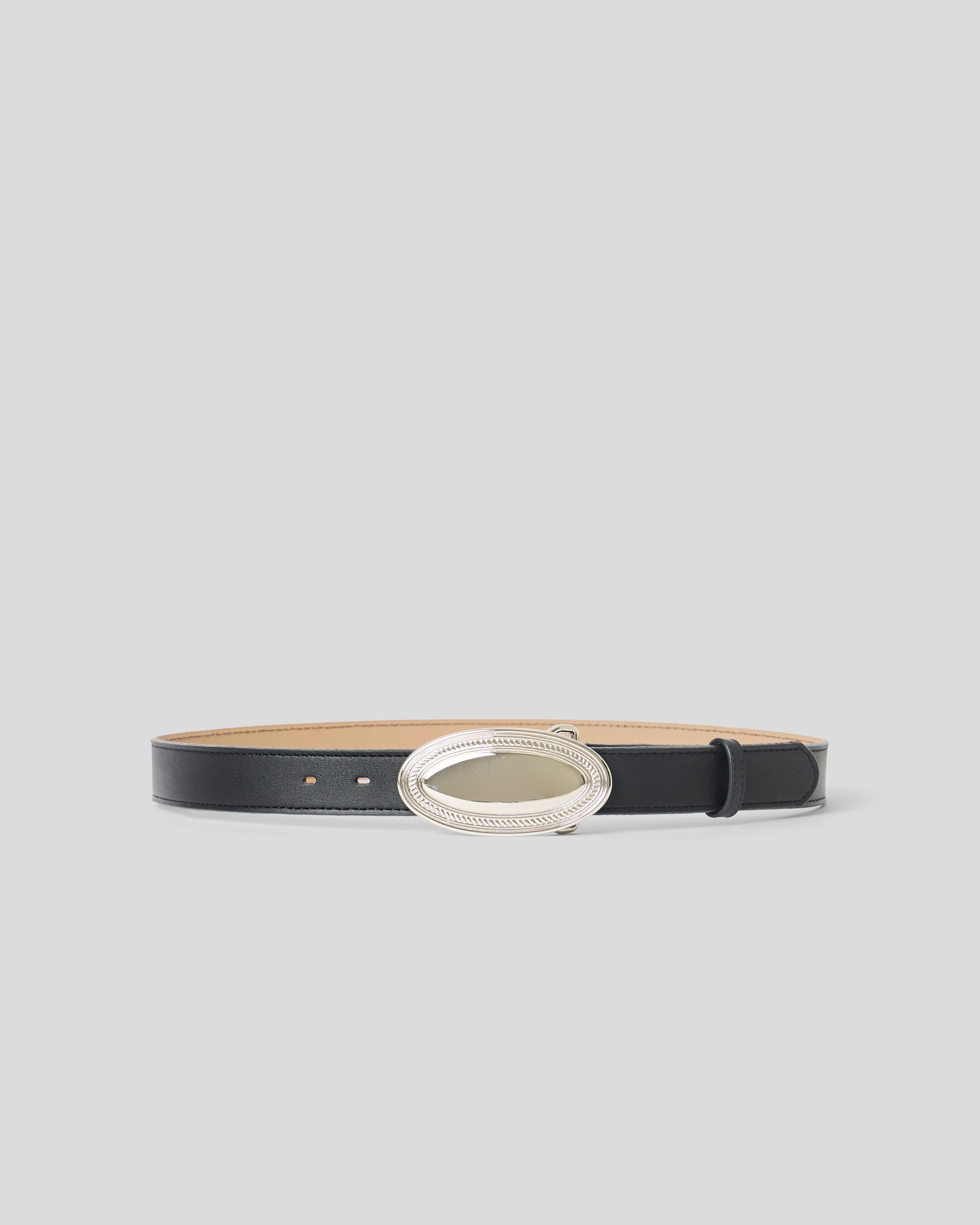 ADLEY LEATHER BELT Black Silver - BELT