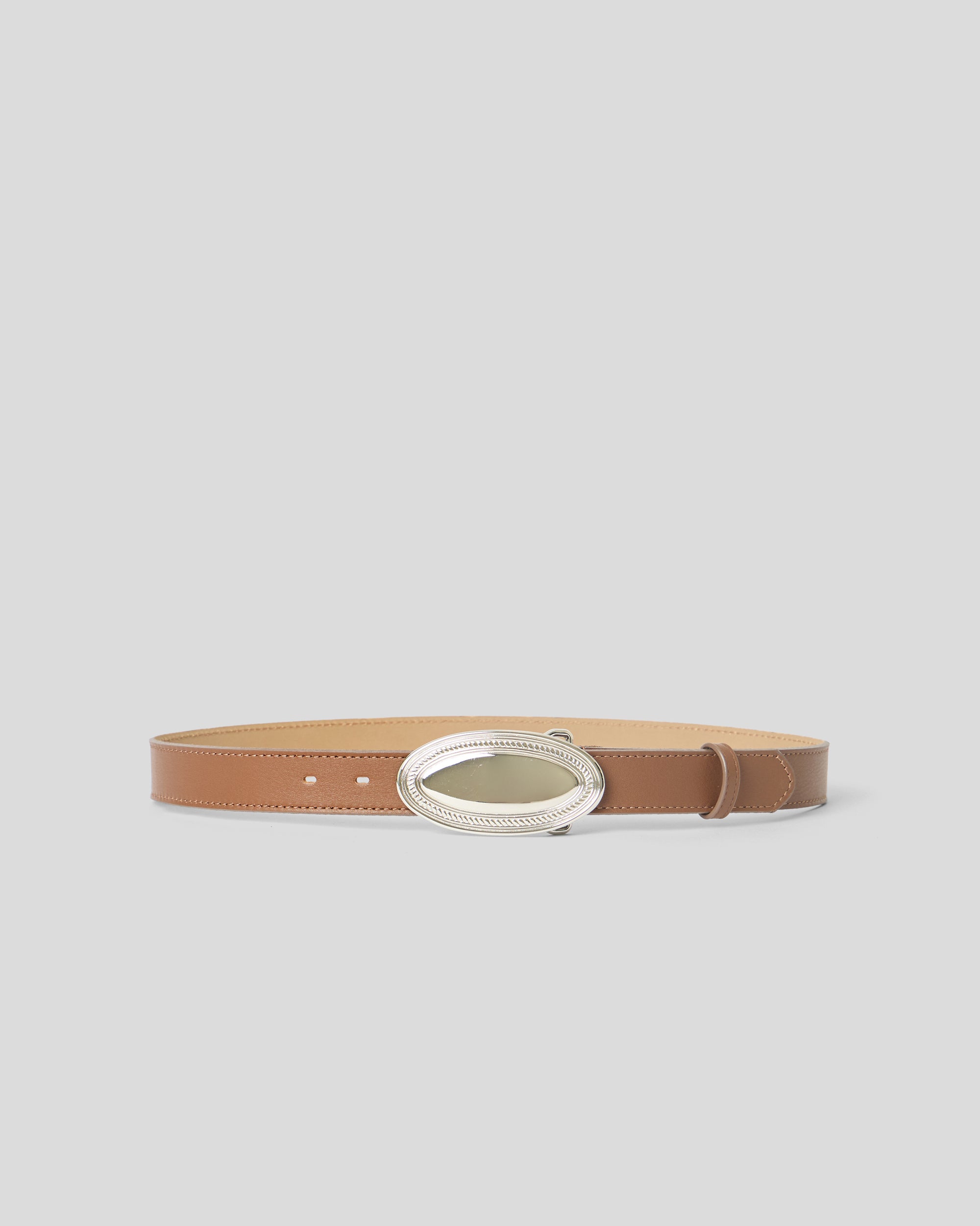 ADLEY LEATHER BELT Tobacco Silver - BELT