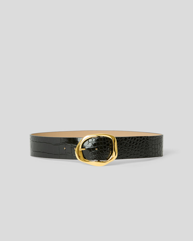 EDMOND CROCO LEATHER BELT Black Gold - BELT