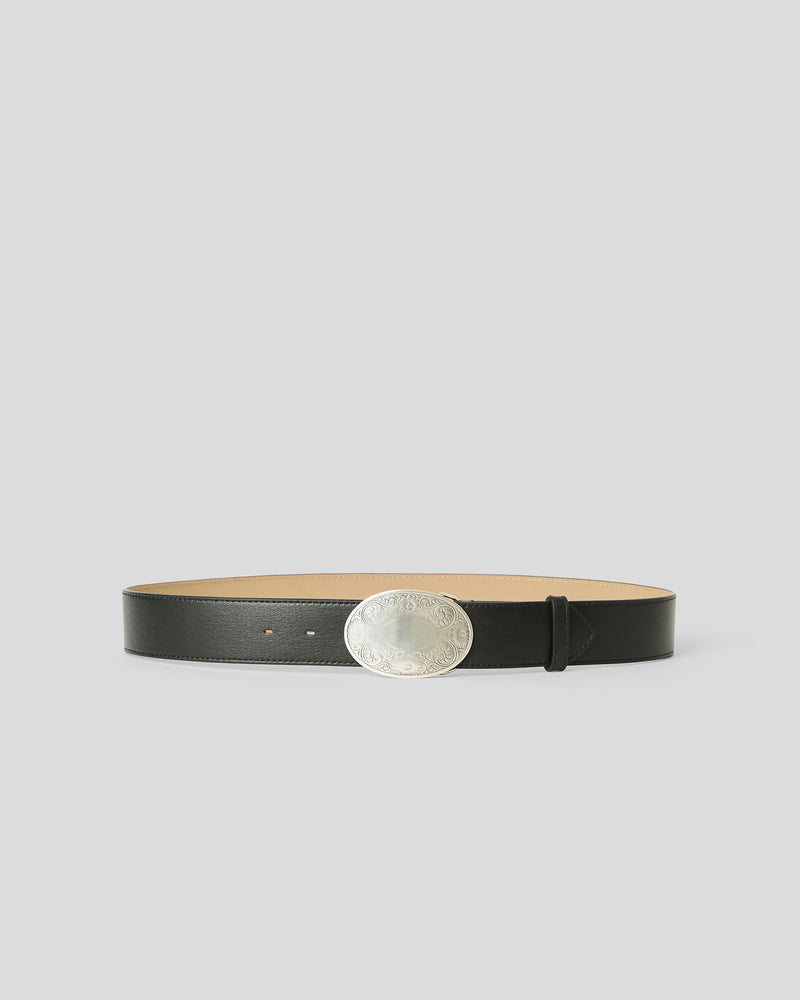 XANDER LEATHER BELT Black Silver - BELT