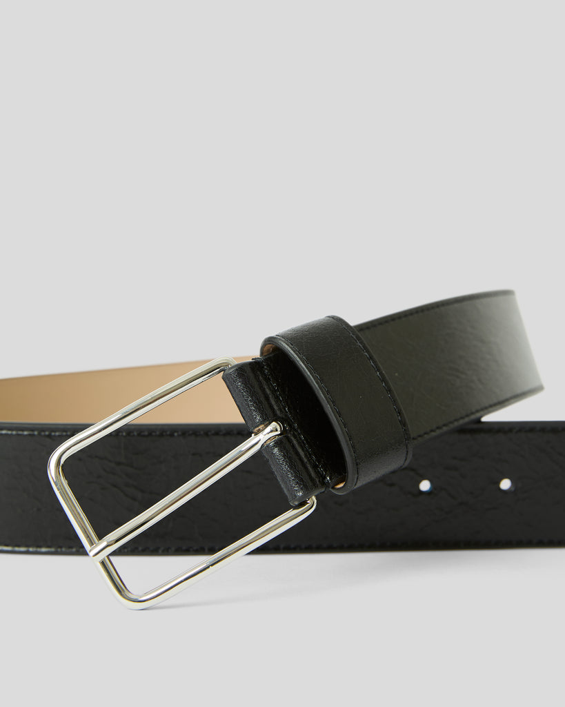ENZO RUGOUS LEATHER BELT Black Silver - BELT