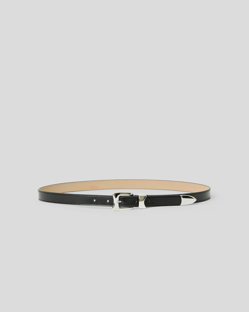 AIDEN RUGOUS LEATHER BELT Black Silver - BELT